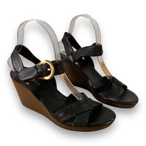 Cole Haan Black Leather Slingback Wedge Sandals Size 7B NikeAir